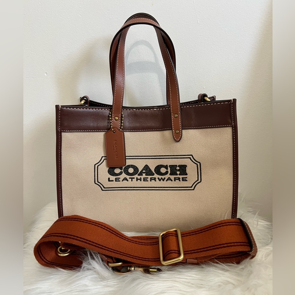 Coach Canvas Tote with Brown Leather Trim
